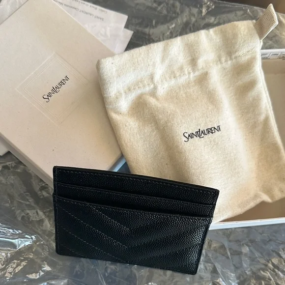 Saint Laurent Black Leather Card Case with Gold YSL Emblem - Picture 2 of 3